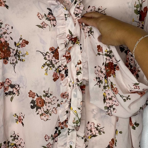 Sheryl Crow Bohemian Pink Semi-Sheer Floral Long Sleeve Blouse 1X - Picture 4 of 7